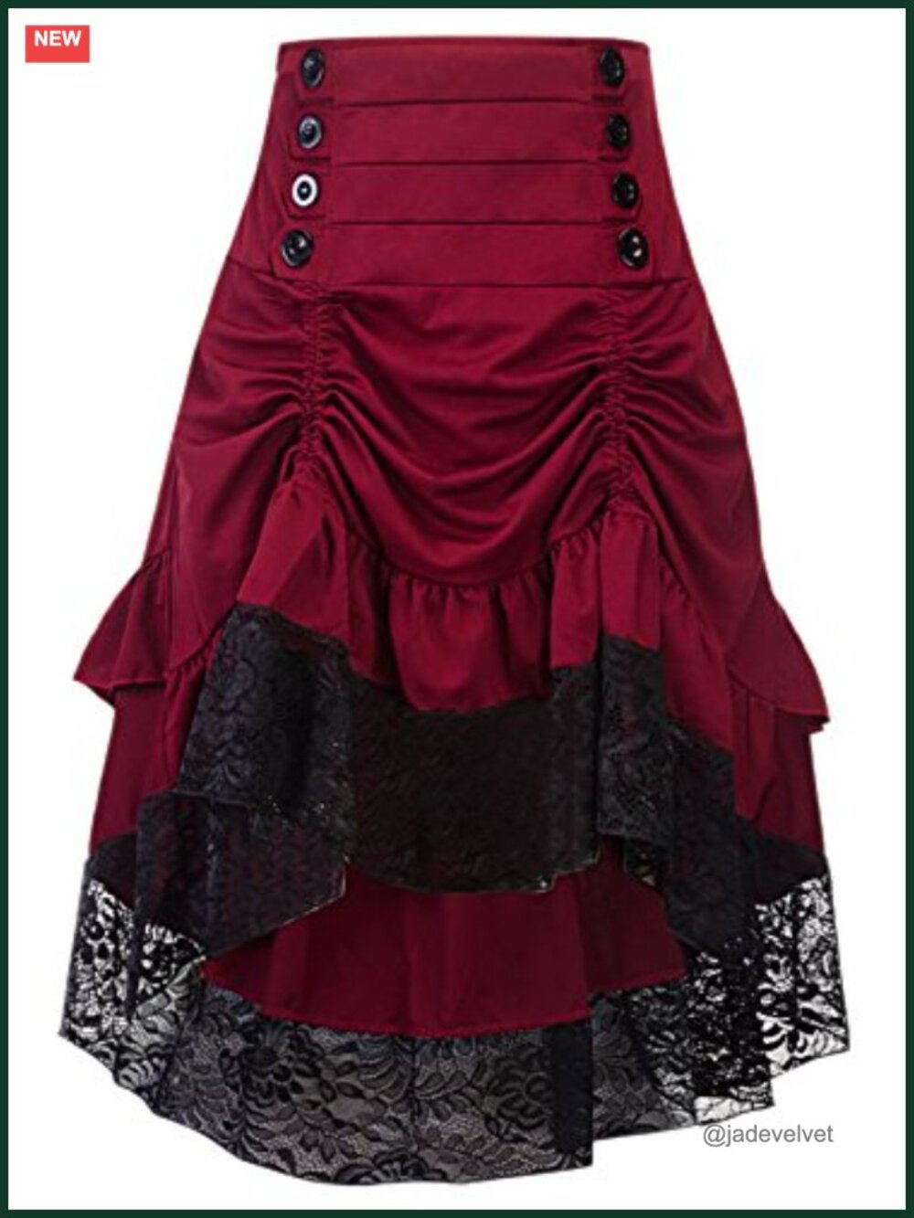 Gothic Steampunk Asymmetrical High Low Skirt Linen Lace Trim